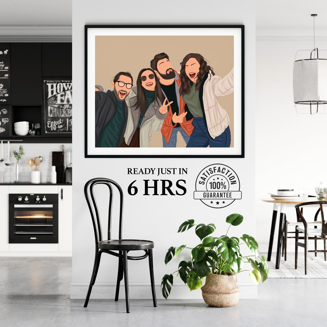 Four Friends Taking Selfie Together Flat Color Illustration Poster