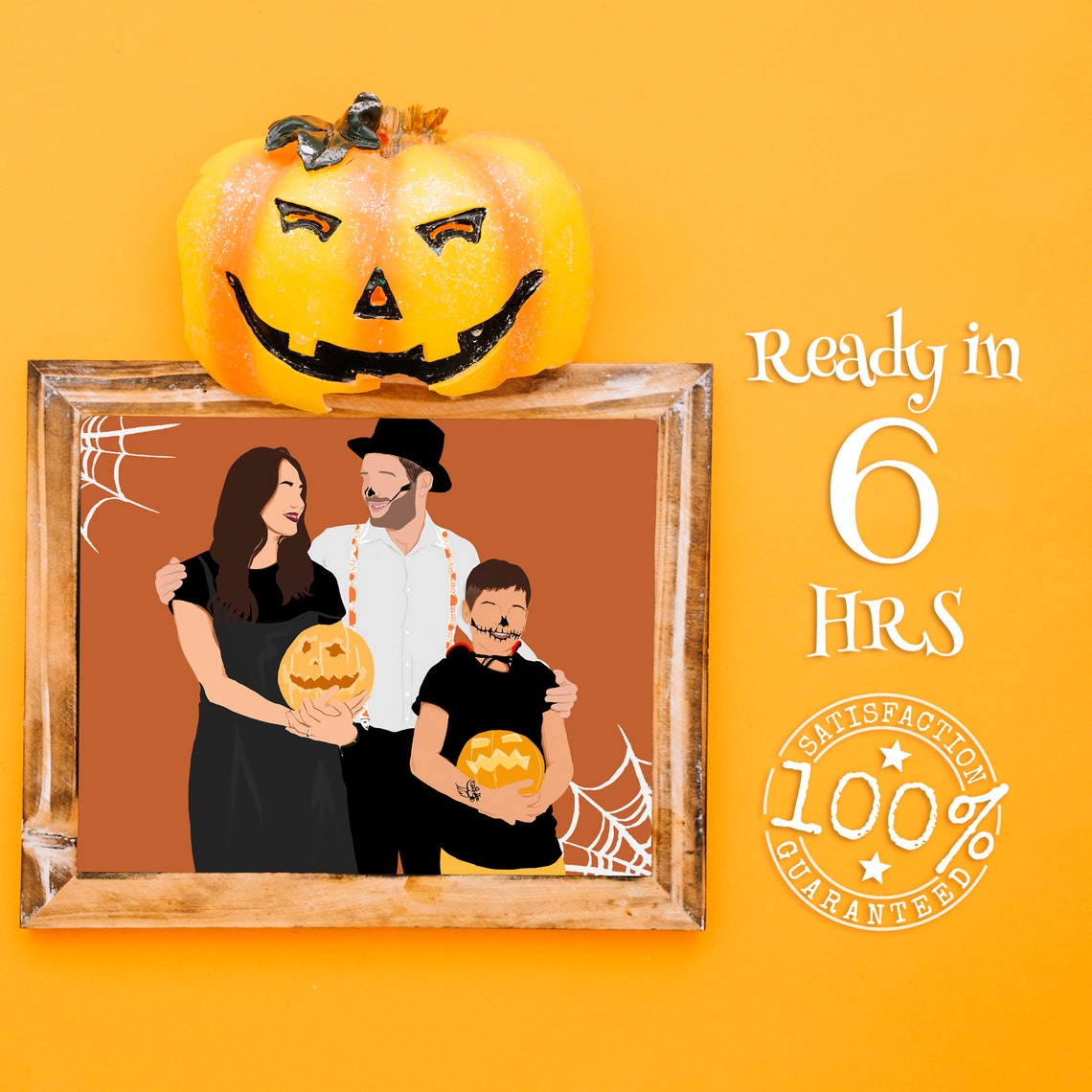 Spooky Halloween Costume Family Portrait With Pumpkins Poster