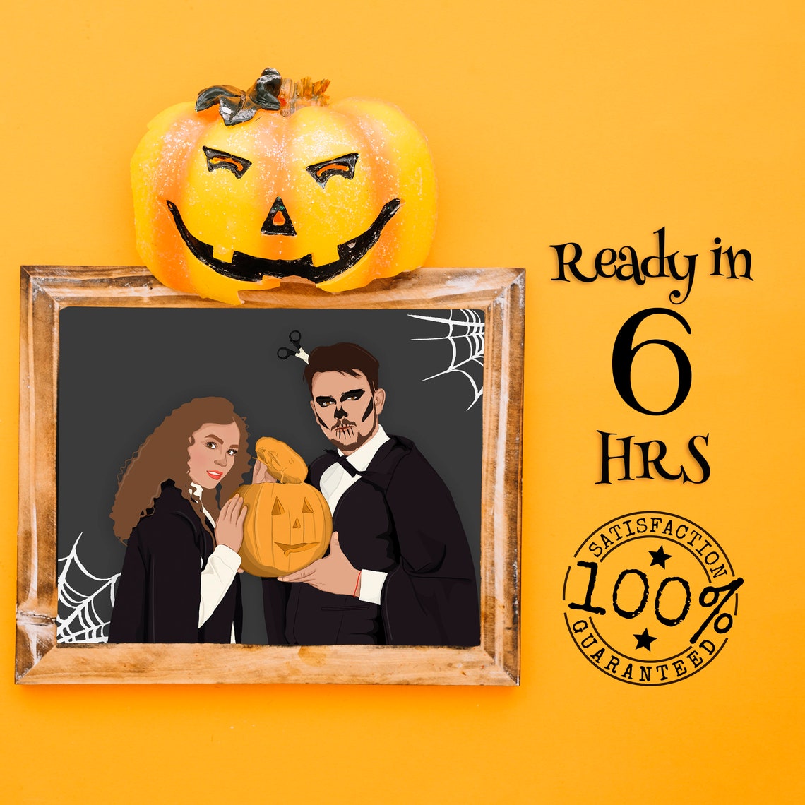 Custom Halloween Couple Wizard Costume Pumpkin Portrait Poster