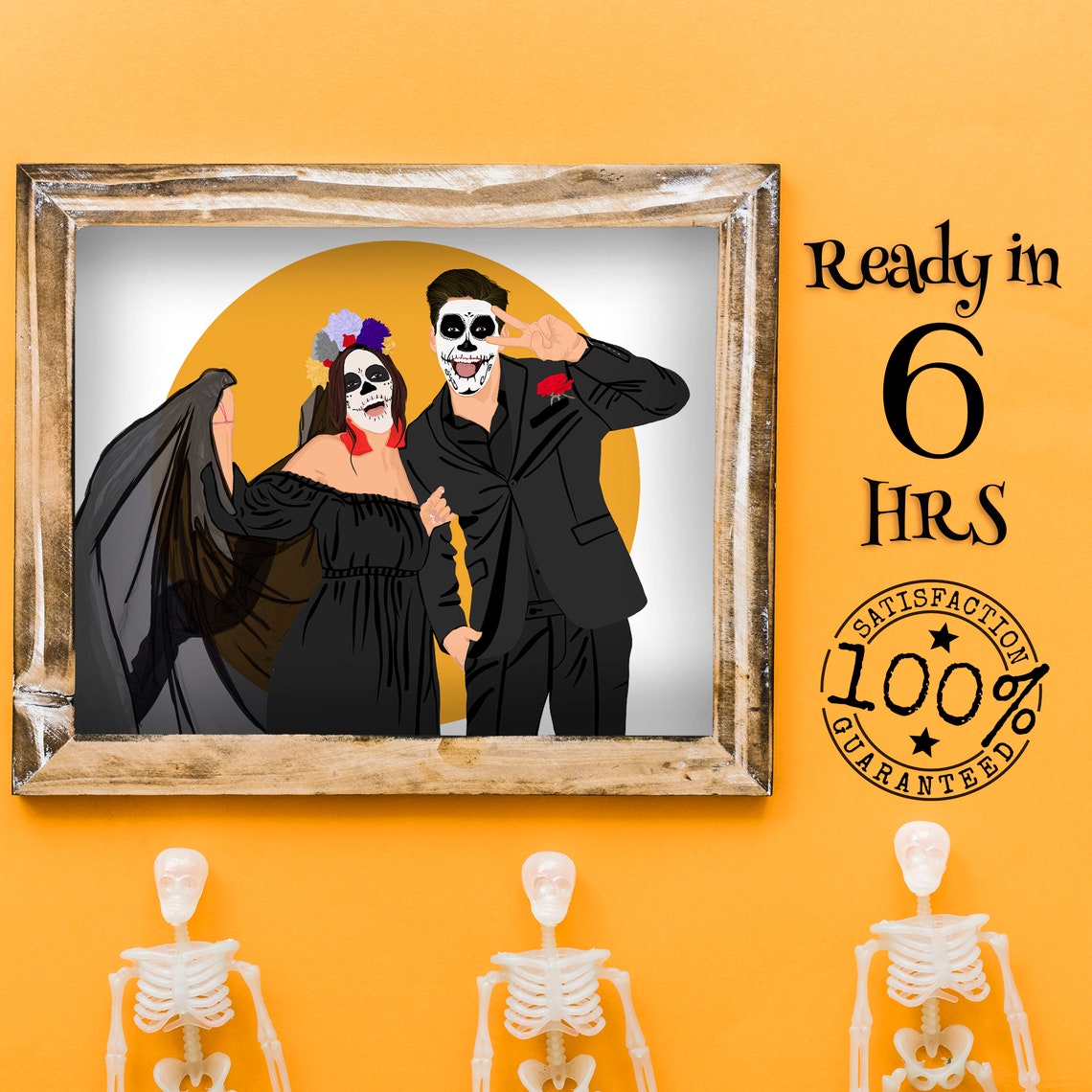 Custom Day of the Dead Skull Couple Halloween Portrait Poster