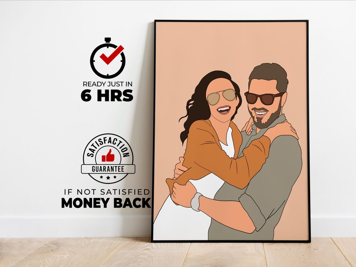 Couple Drawing Custom Couple Portrait Couple Painting Faceless Portrait Print Engagement Portrait Print Engagement Photo Painting Gift