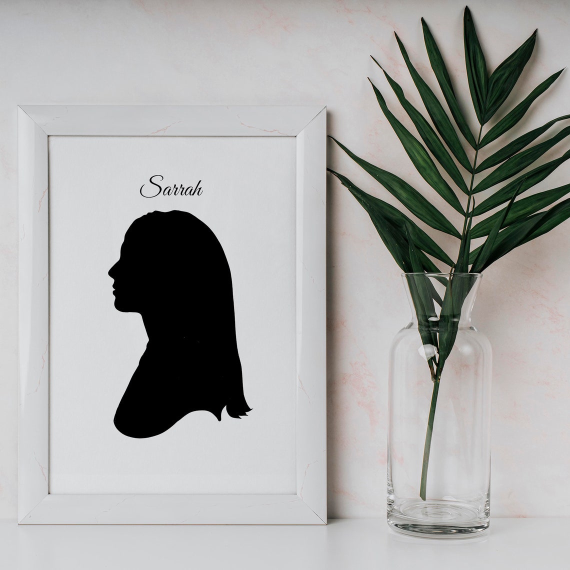 Personalized Name Silhouette Profile Portrait Black on White Poster