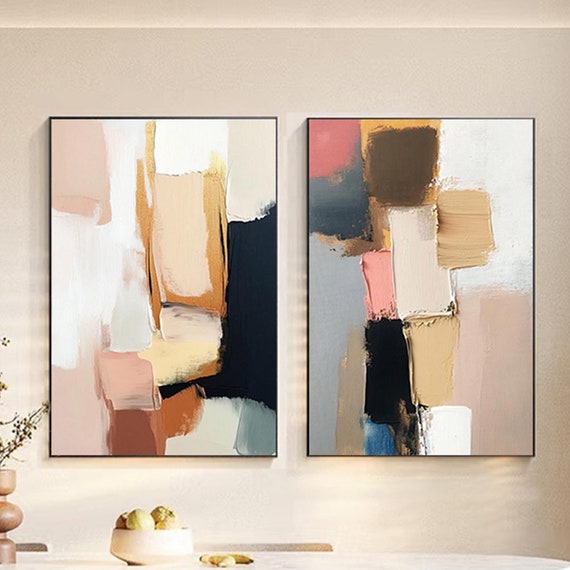 2 Pieces Acrylic Painting Abstract Painting On Personalized Gifts Framed Wall Painting Pink Wall Art Home Decor Pink Custom Painting