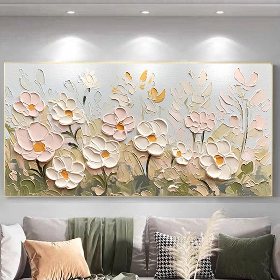 White Pink Daisy Yellow Center 3D Textured Floral Painting Poster
