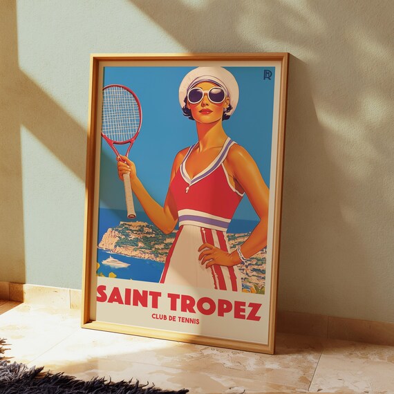 Saint Tropez Tennis Club Vintage Poster French Riviera Retro Sports Art
