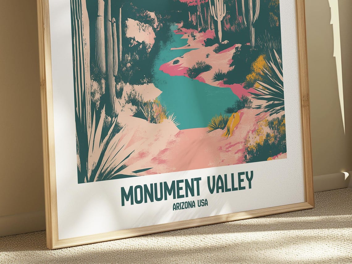 Monument Valley Arizona Desert River Cactus Sunset Scene Poster - Image 5