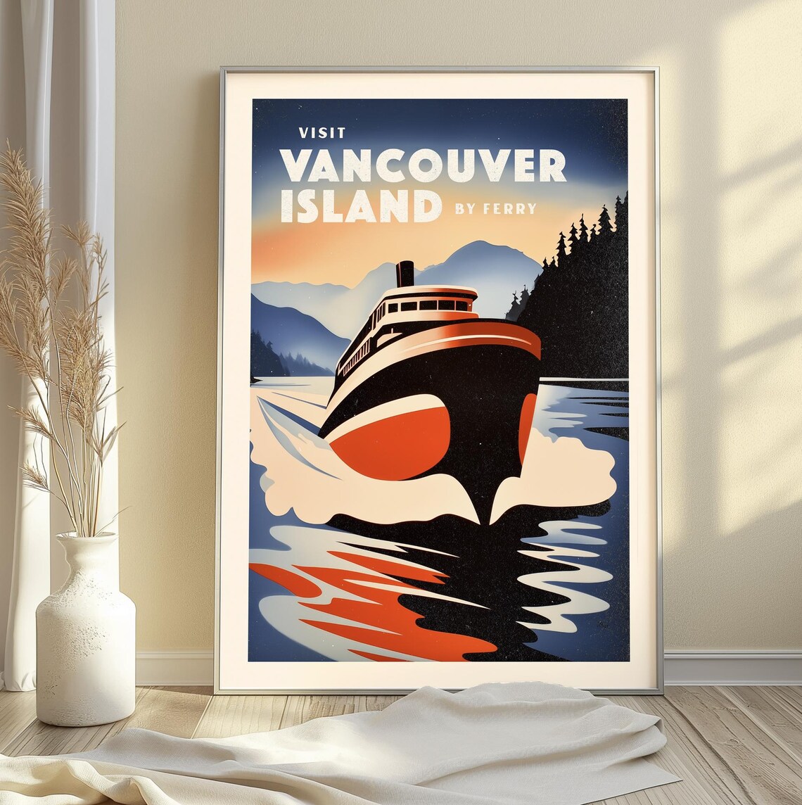 Vancouver Island Ferry Ship Ocean Voyage Retro Travel Poster