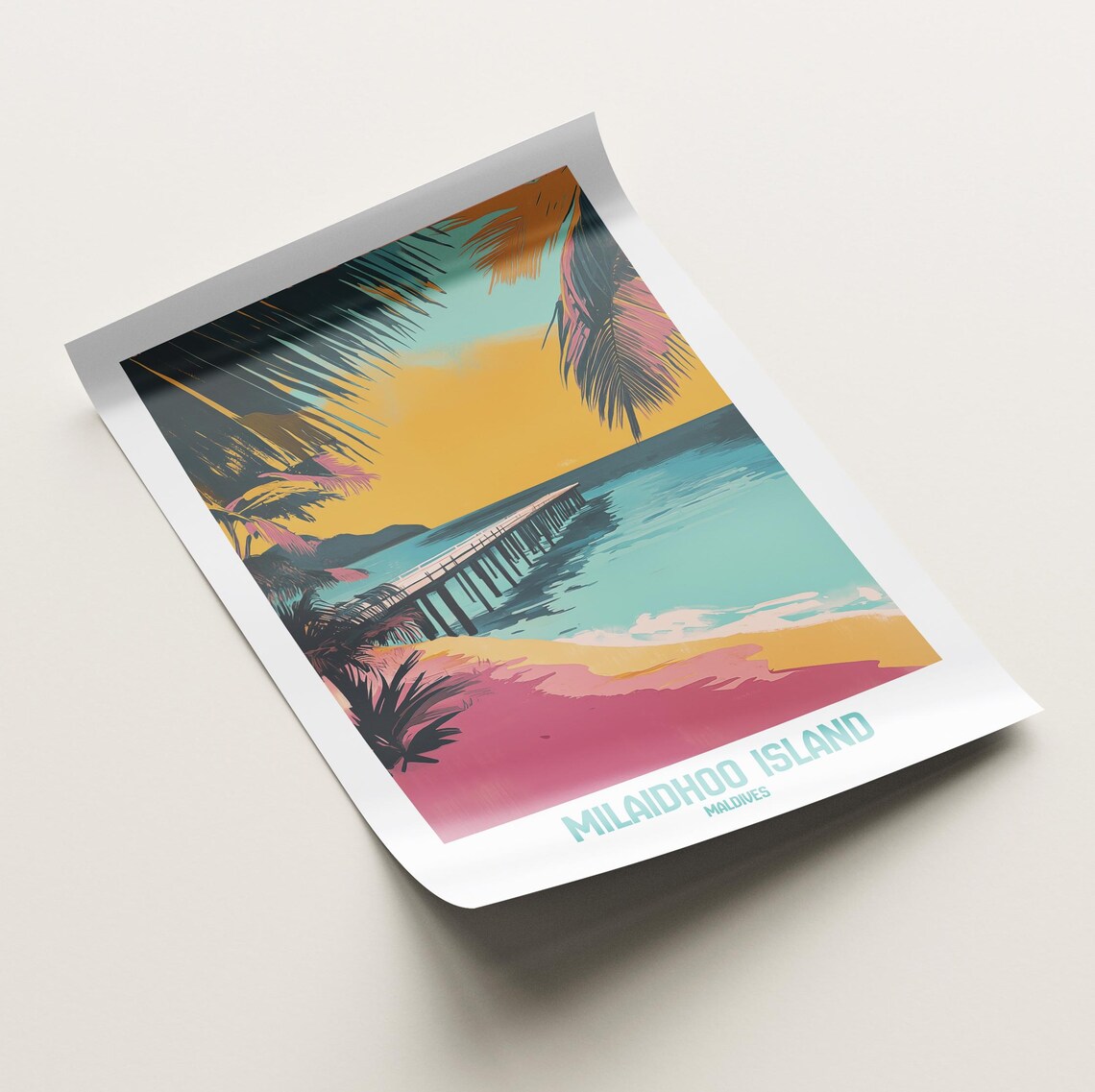 Milaidhoo Island Maldives Wooden Pier Beach Sunset Tropical Poster - Image 2