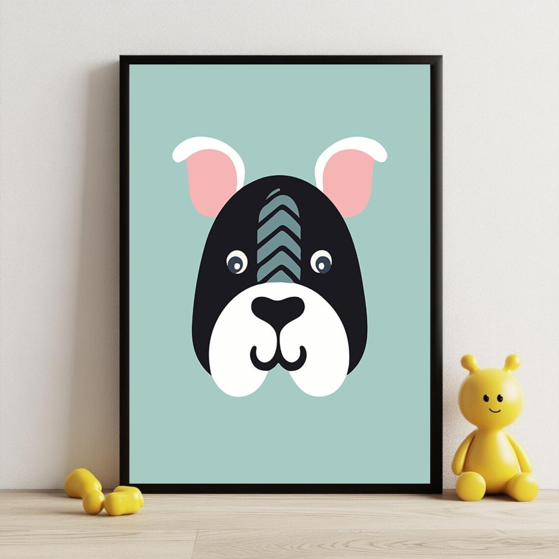 Minimalist Dog Face On Sage Green Nursery Kids Room Animal Art Poster - Image 3