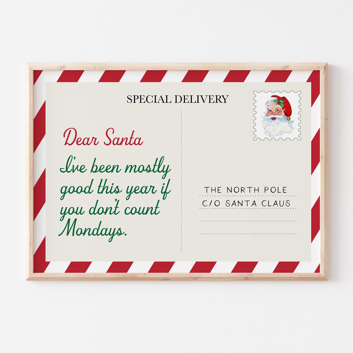 Dear Santa Letter Funny Vintage Christmas Postcard Holiday Poster