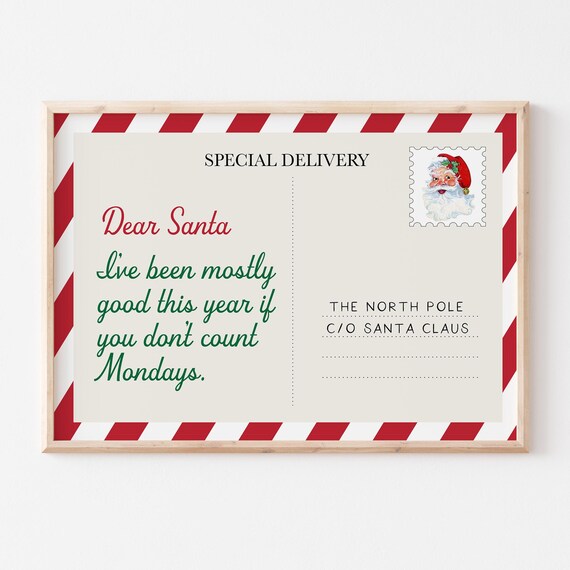 Dear Santa Letter Funny Vintage Christmas Postcard Holiday Poster