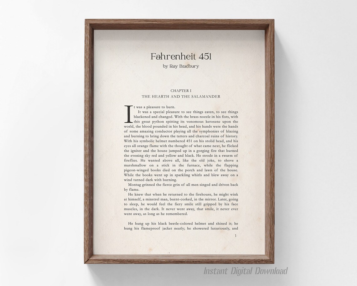 Ray Bradbury Fahrenheit 451 Chapter One First Page Print Literary Poster