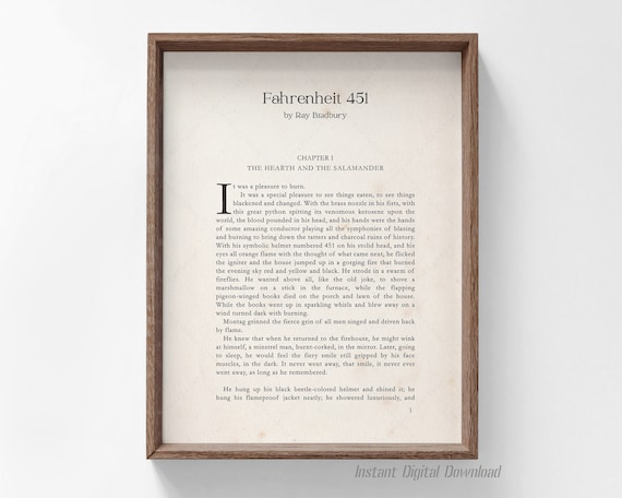 Ray Bradbury Fahrenheit 451 Chapter One First Page Print Literary Poster