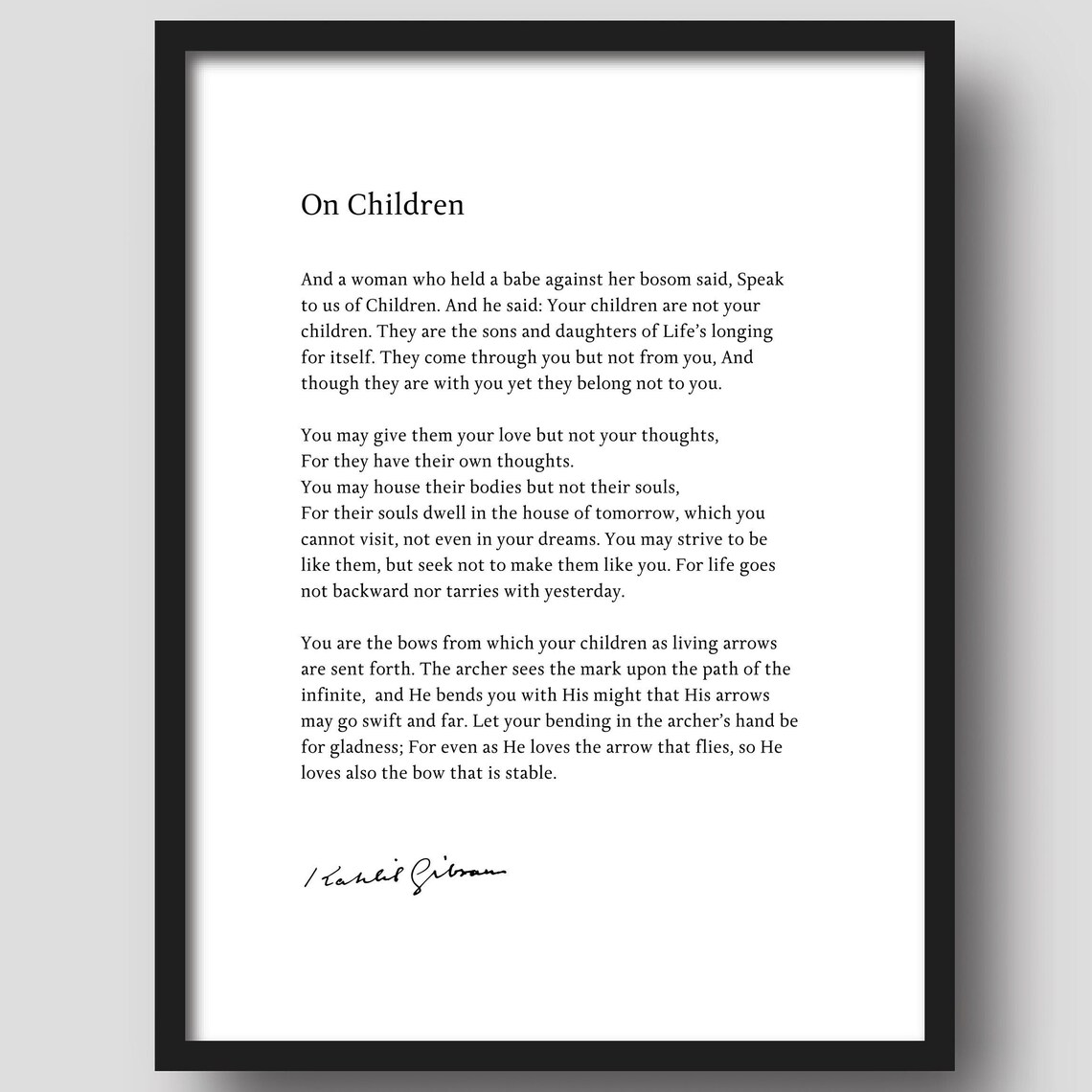 Kahlil Gibran On Children Poem Poster Parenting Wisdom Literary Gift
