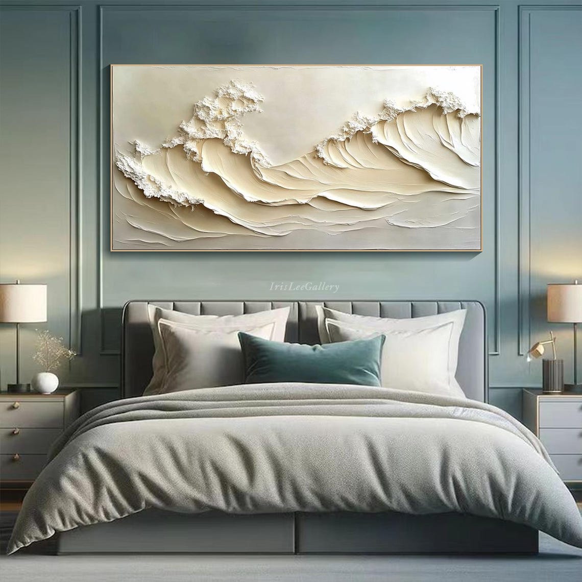 Neutral Textured Ocean Wave 3D Impasto Seascape Minimalist Poster - Image 3