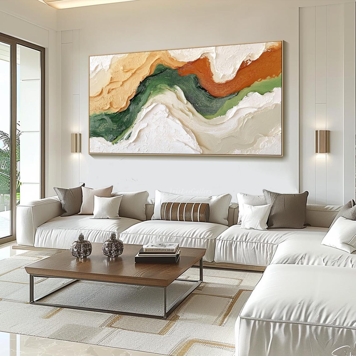 Green Orange Cream Abstract Ribbons Earth Tone Textured Art Poster - Image 4