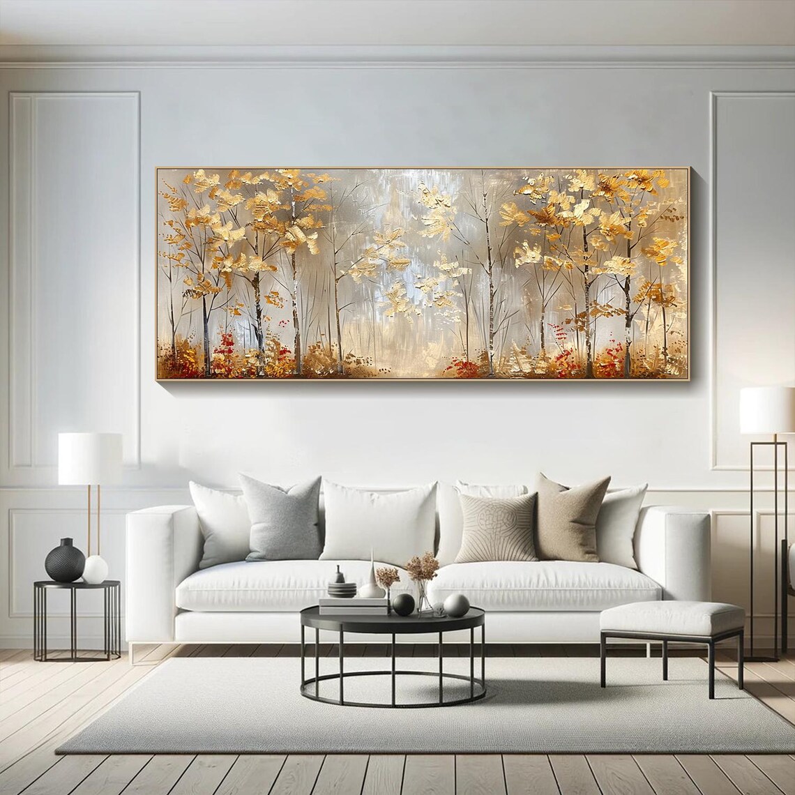 Golden Forest Oil Painting Art Print, Textured Trees - Image 2