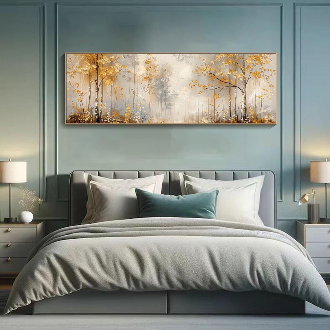 Oil Painting On Original Golden Forest Painting 3d Trees Textured Wall Art Extra Large Art Living Room Wall Art Gold Foil Art - Image 3