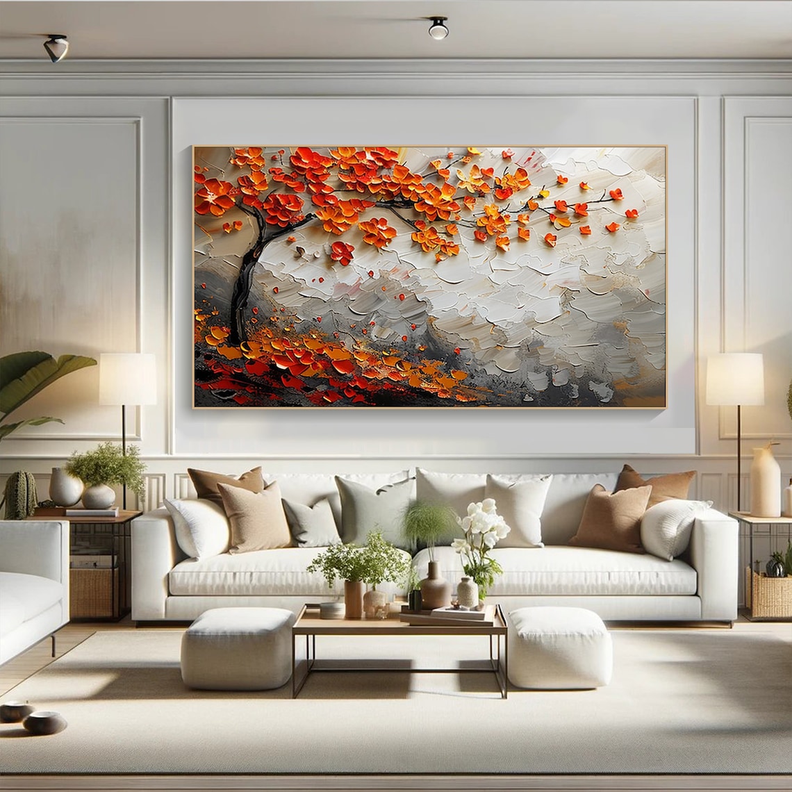 Orange Blossom Tree Oil Painting, Modern Abstract Art Print - Image 4