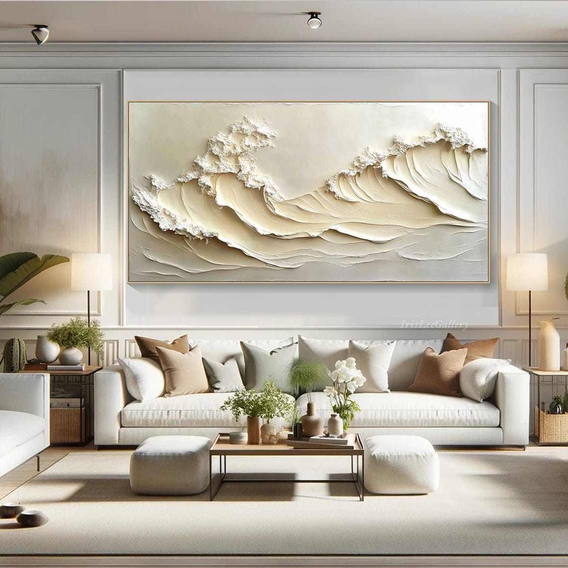 Neutral Textured Ocean Wave 3D Impasto Seascape Minimalist Poster - Image 4