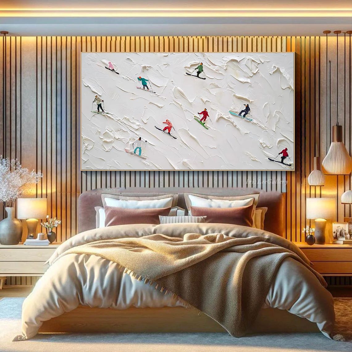 Skiing Action Painting On Textured Snow Wall Art Skiing Figures Wall Art Modern Winter Sports Art Impasto Ski Art Large Skiing - Image 2