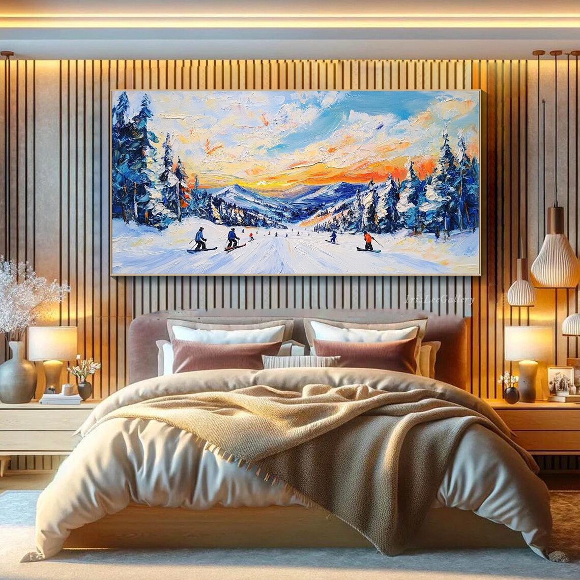 Impasto Skiing Art Skiing Action Painting On Large Textured Snow Wall Art Modern Winter Sports Art Holiday Cabin Snowboarding Decor - Image 2