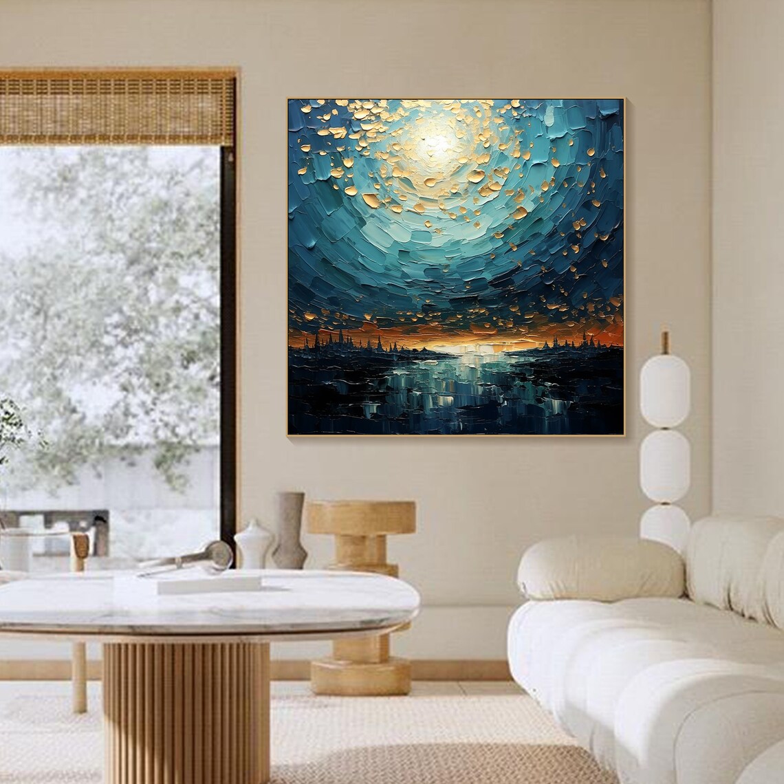 Blue Gold Sunset Ocean Swirl Impasto Dramatic Seascape Gold Poster - Image 4