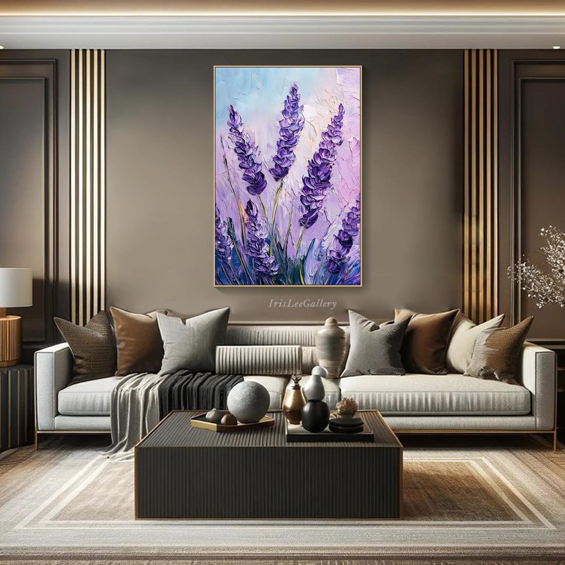 Purple Lavender Stalks Impasto Textured Botanical Vertical Art Poster - Image 3