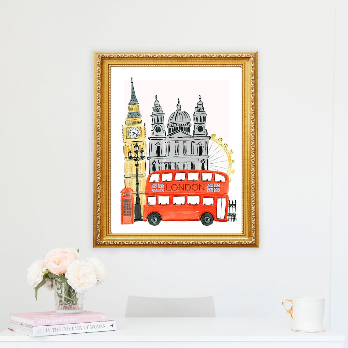 London England Travel Poster, Big Ben and St Paul’s - Image 2