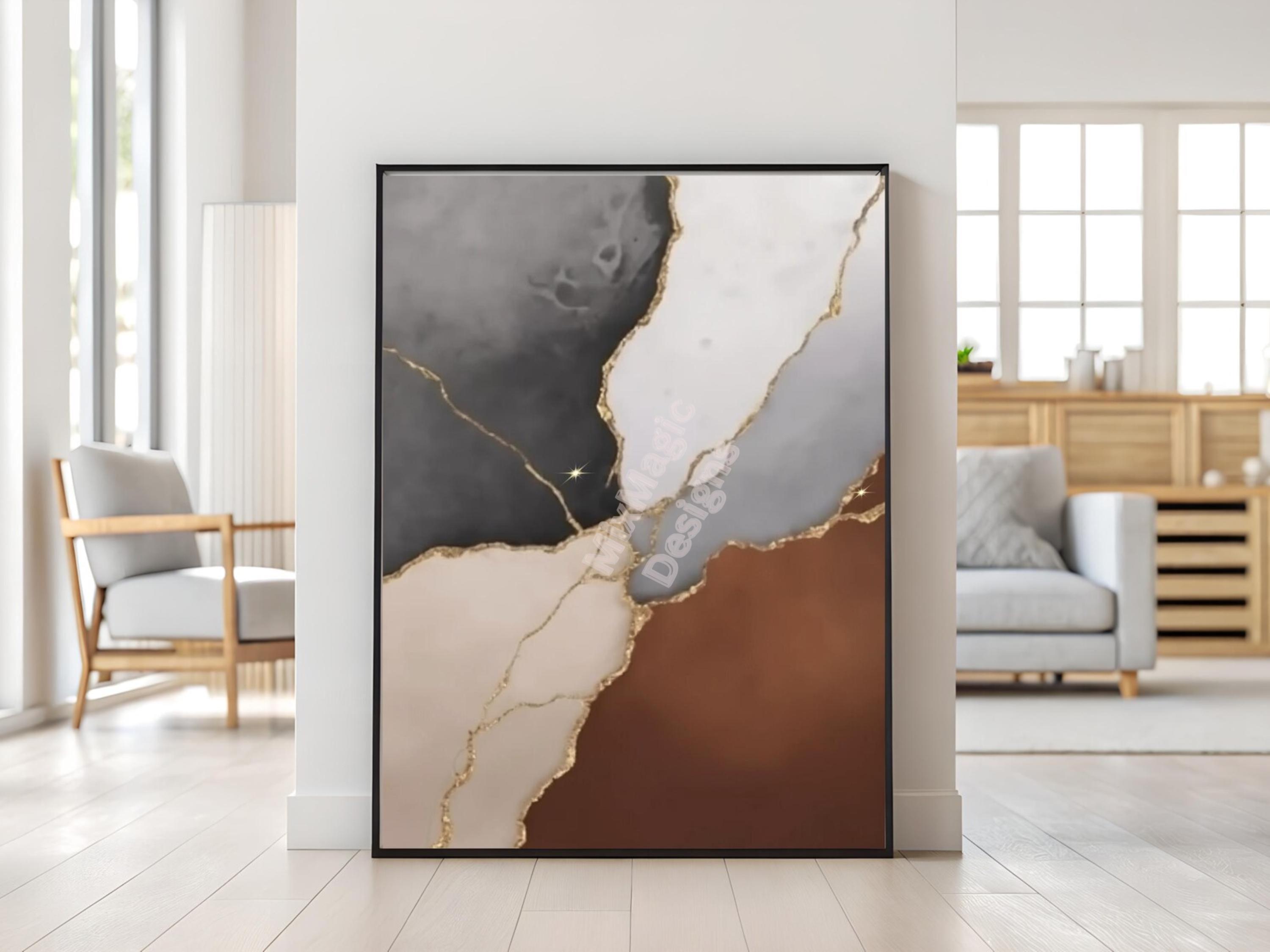 Abstract Luxury Poster With Gold Lines Modern Art Elegant Wall Decor Marble Look