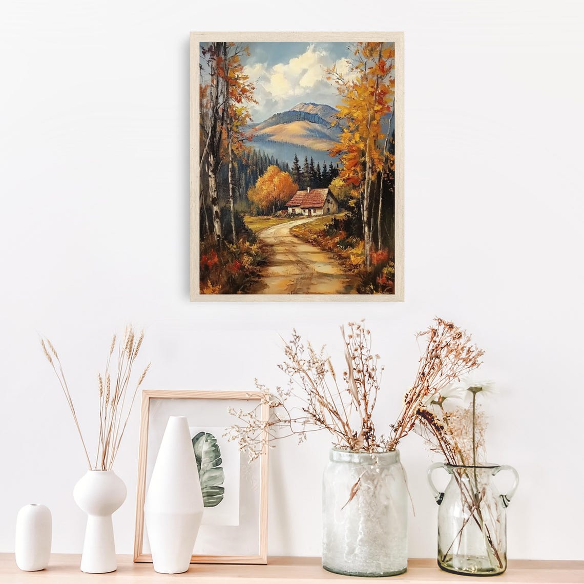 Autumn Cabin Path Through Golden Birch Trees Fall Art Poster - Image 3