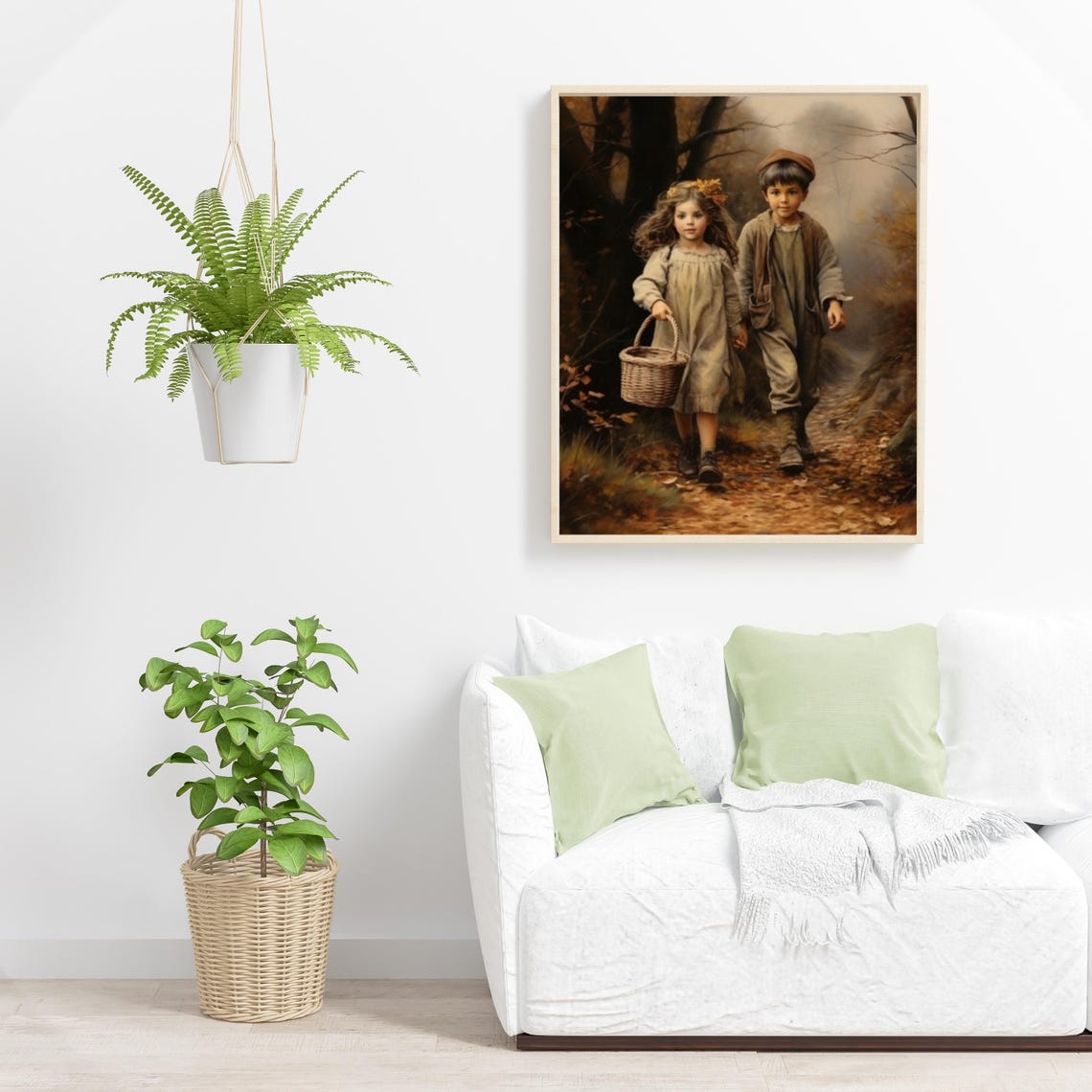 Children Walking Autumn Forest Path With Basket Vintage Poster - Image 4