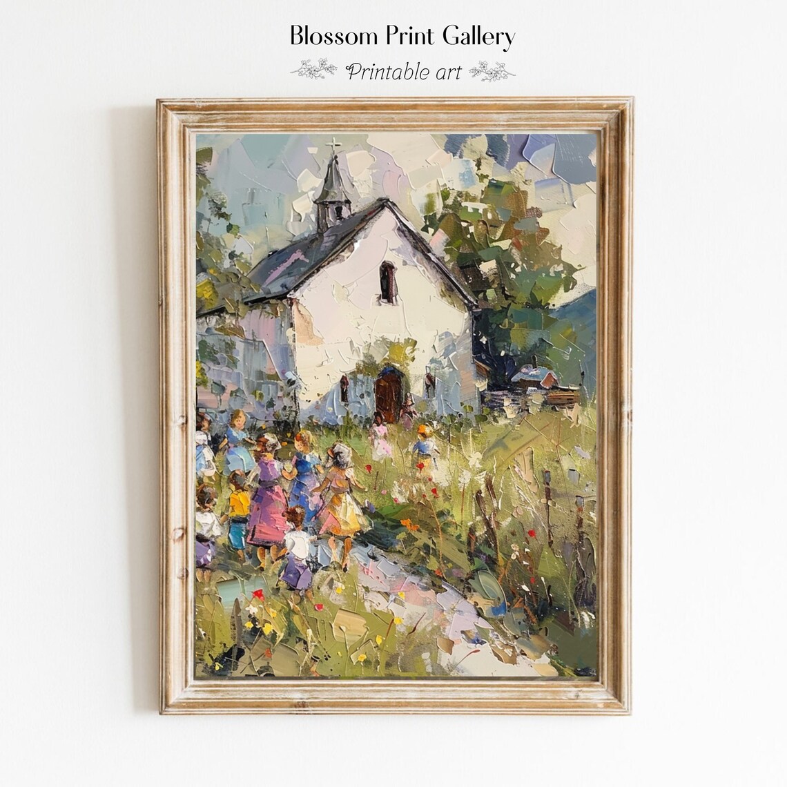 Vintage Church Print, Spring Landscape Wall Art