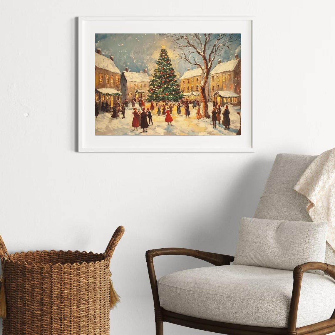 Vintage Christmas City Street Painting Festive Holiday Wall Art Cozy Winter Scene Charming Christmas Decor Vintage Winter Town Print 803 - Image 2