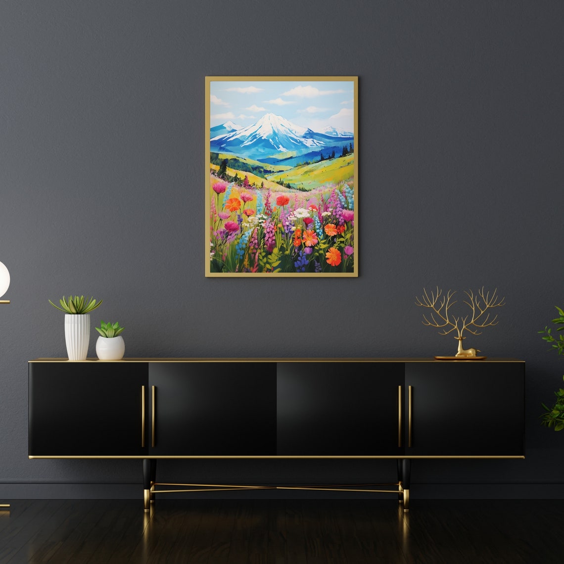 Snow Capped Mountain Wildflower Meadow Alpine Landscape Poster - Image 3
