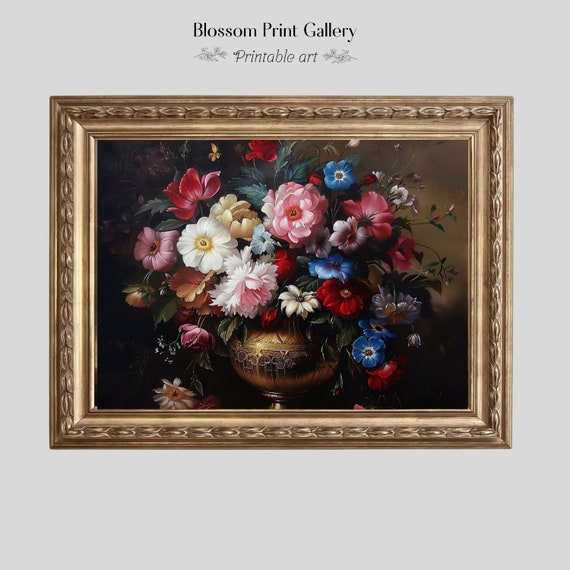 Moody Flower Oil Painting Antique Still Life Art Print Farmhouse Decor Rustic Botanical Wall Art Dark Academia Floral 600