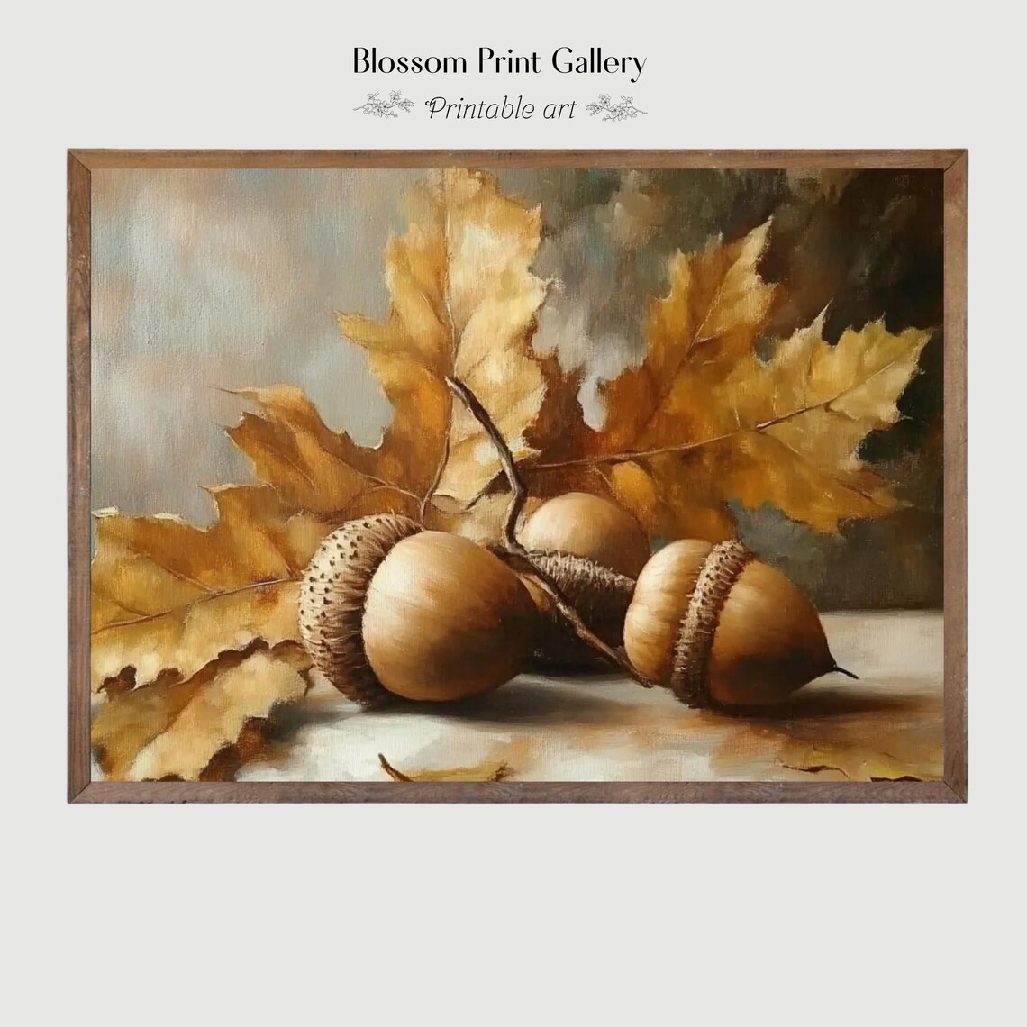 Golden Acorns and Autumn Leaves Still Life Oil Painting Poster