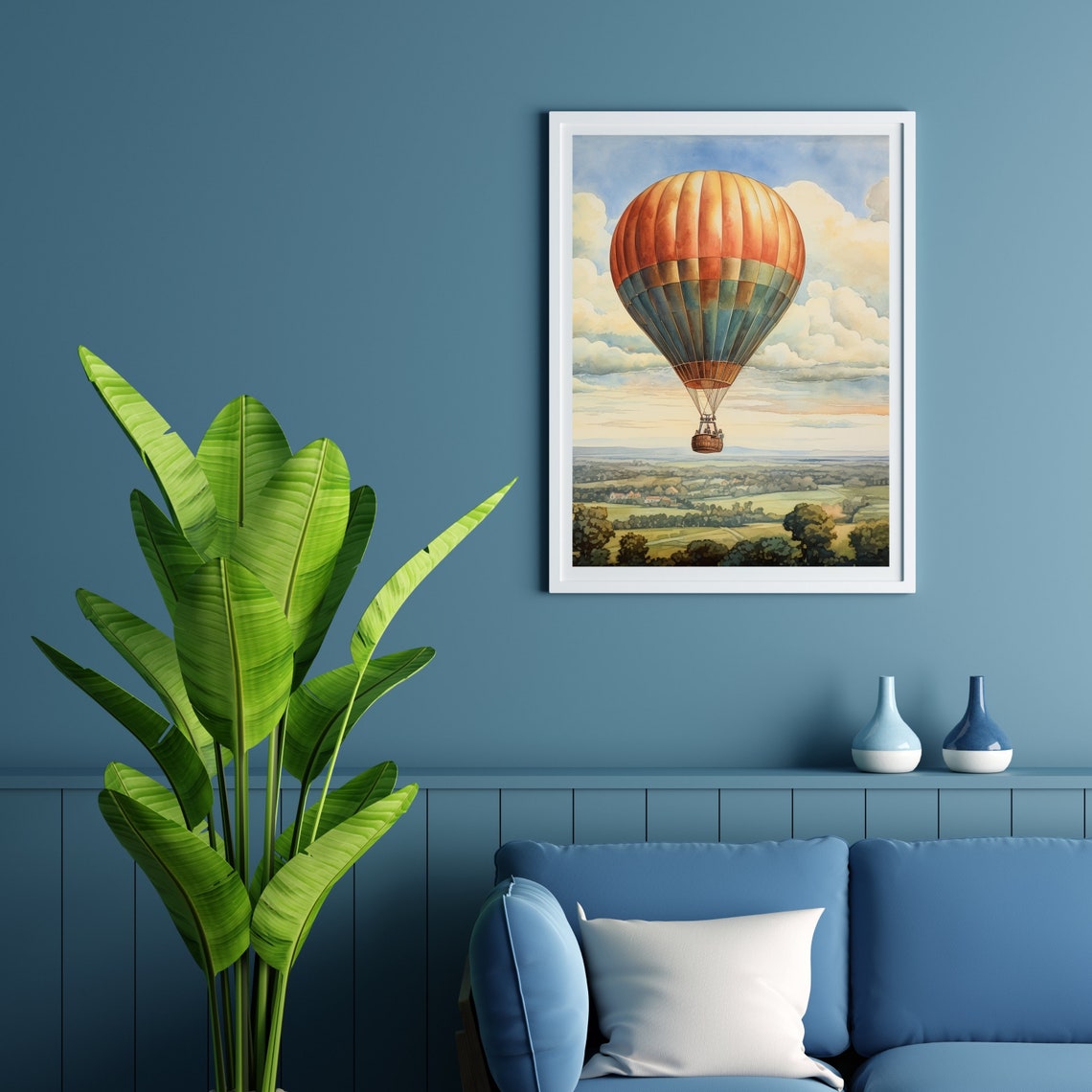 Vintage Hot Air Balloon Floating Over Countryside Painting Poster - Image 5