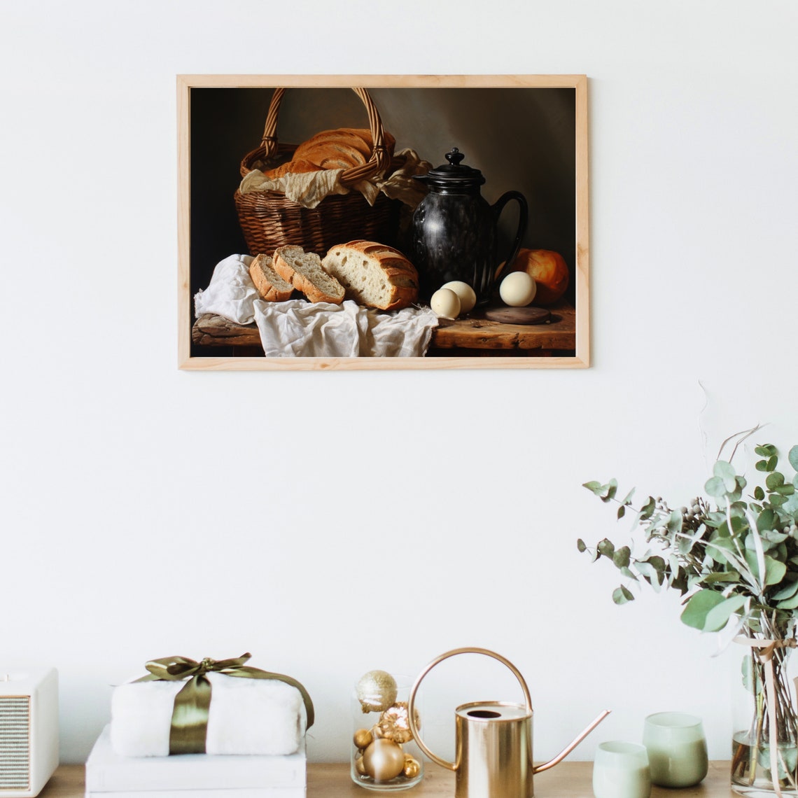 Rustic Bread Basket with Eggs and Pitcher Kitchen Still Life Wall Art - Image 4