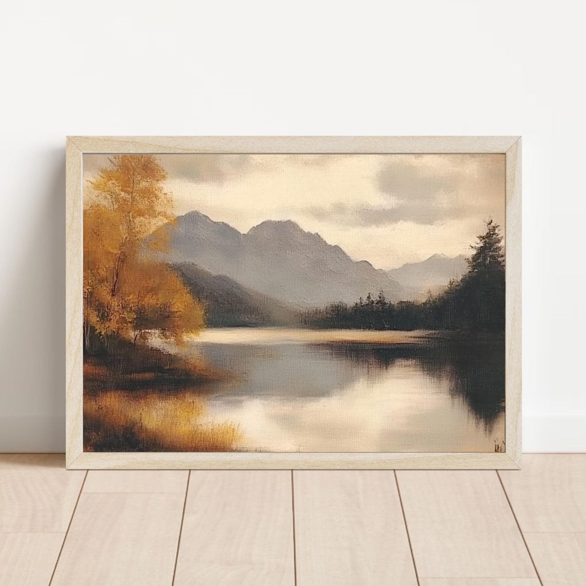 Moody Autumn Mountain Lake with Golden Fall Trees Reflection Poster - Image 4