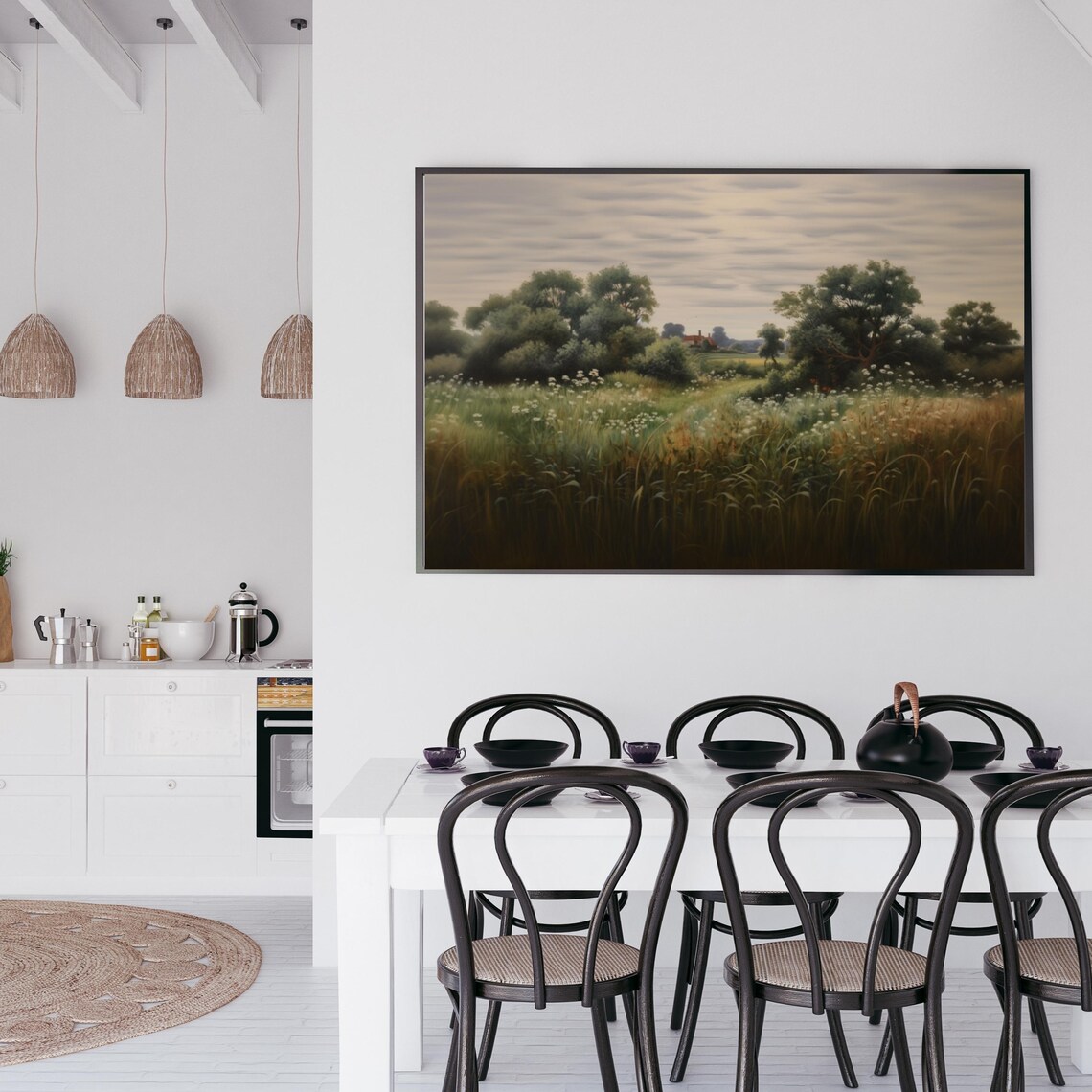 Moody Landscape Oil Painting Dark Pastoral Landscape Print Antique Scenery Home Decor Vintage Wildflower Painting 731 - Image 3