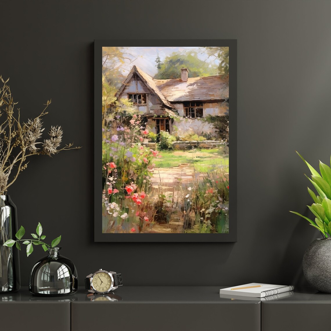 Rustic Thatched Cottage With Wildflower Garden Sunny Summer Landscape Poster - Image 2