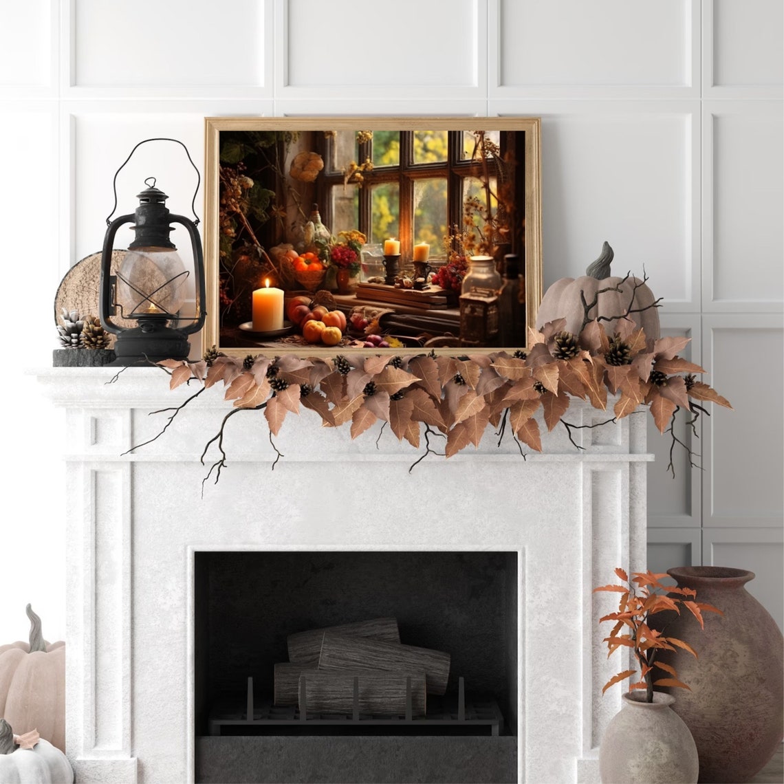 Autumn Window Still Life With Candles And Pumpkins Fall Poster - Image 6