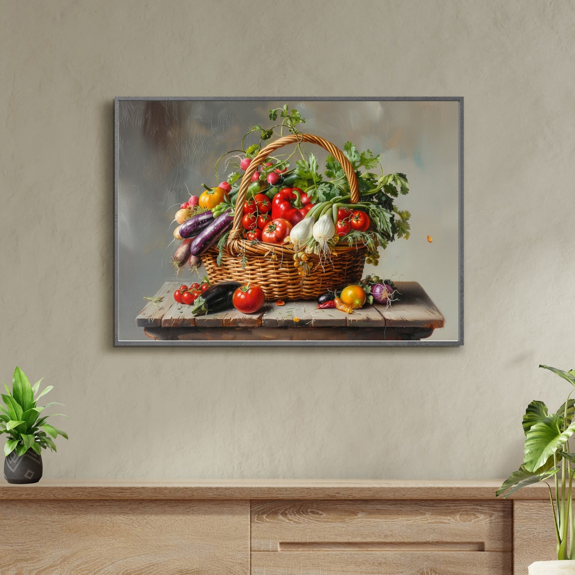 Harvest Vegetable Basket Still Life Oil Painting Kitchen Poster - Image 3