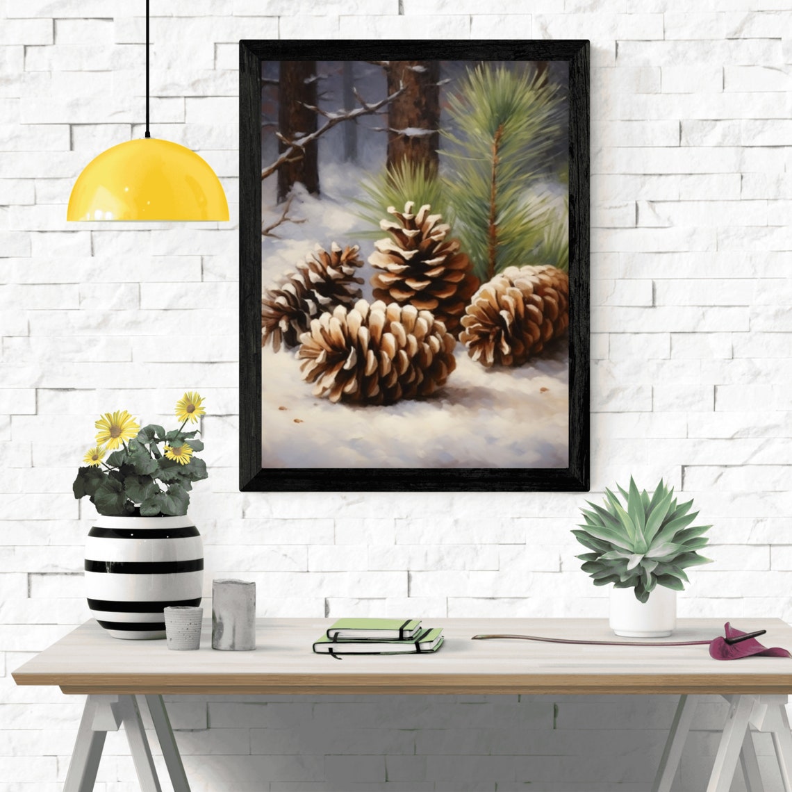 Frosted Pine Cones Snowy Forest Winter Botanical Painting Poster - Image 5