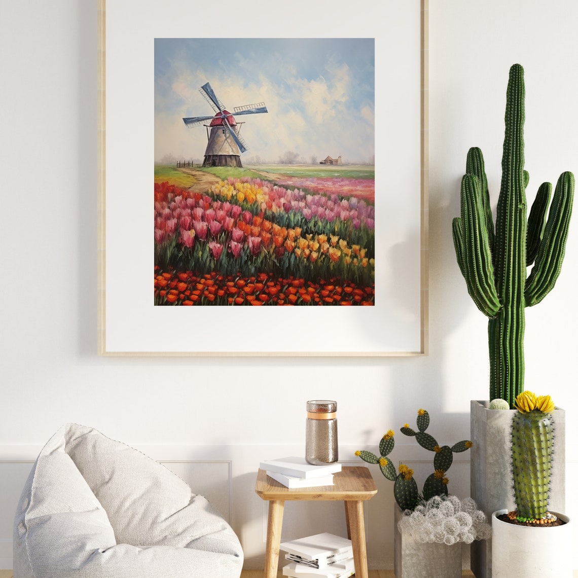 Dutch Windmill among Colorful Tulip Fields Spring Painting Poster - Image 6