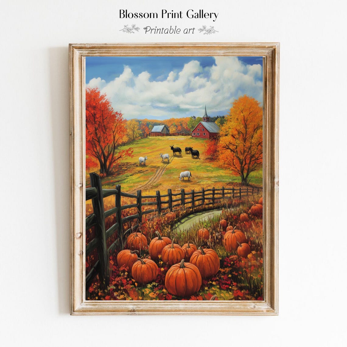 Autumn Farm Art Vintage Landscape Painting Vintage Autumn Moody Countryside Farmhouse Decor Thanksgiving Print Harvest 649