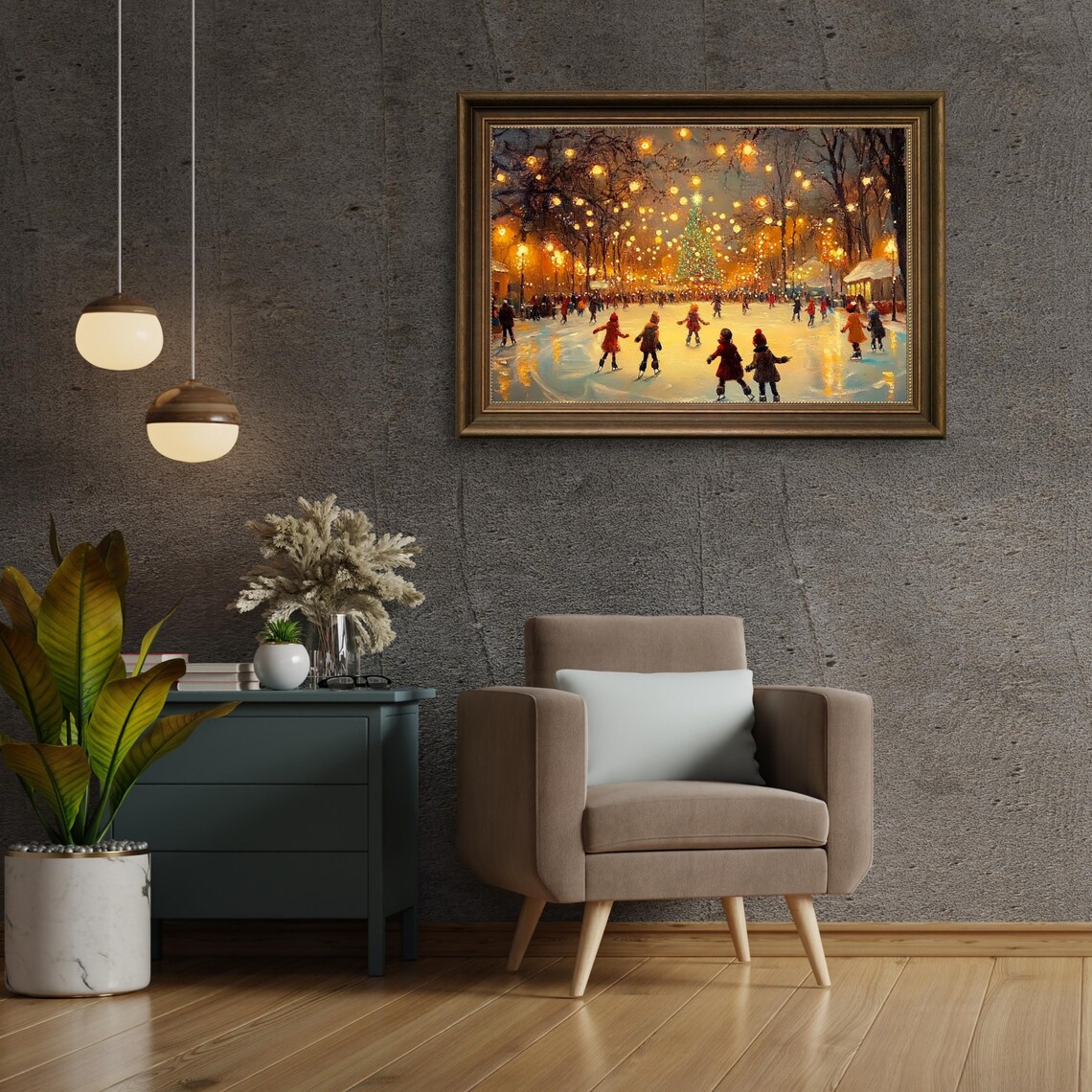 Vintage Winter Ice Skating Scene, Christmas City Art Print - Image 6
