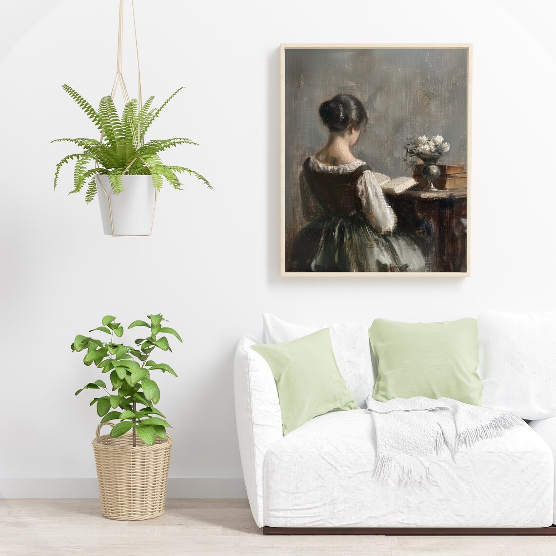 Vintage Woman Reading a Book Muted Antique Portrait Painting Poster - Image 3