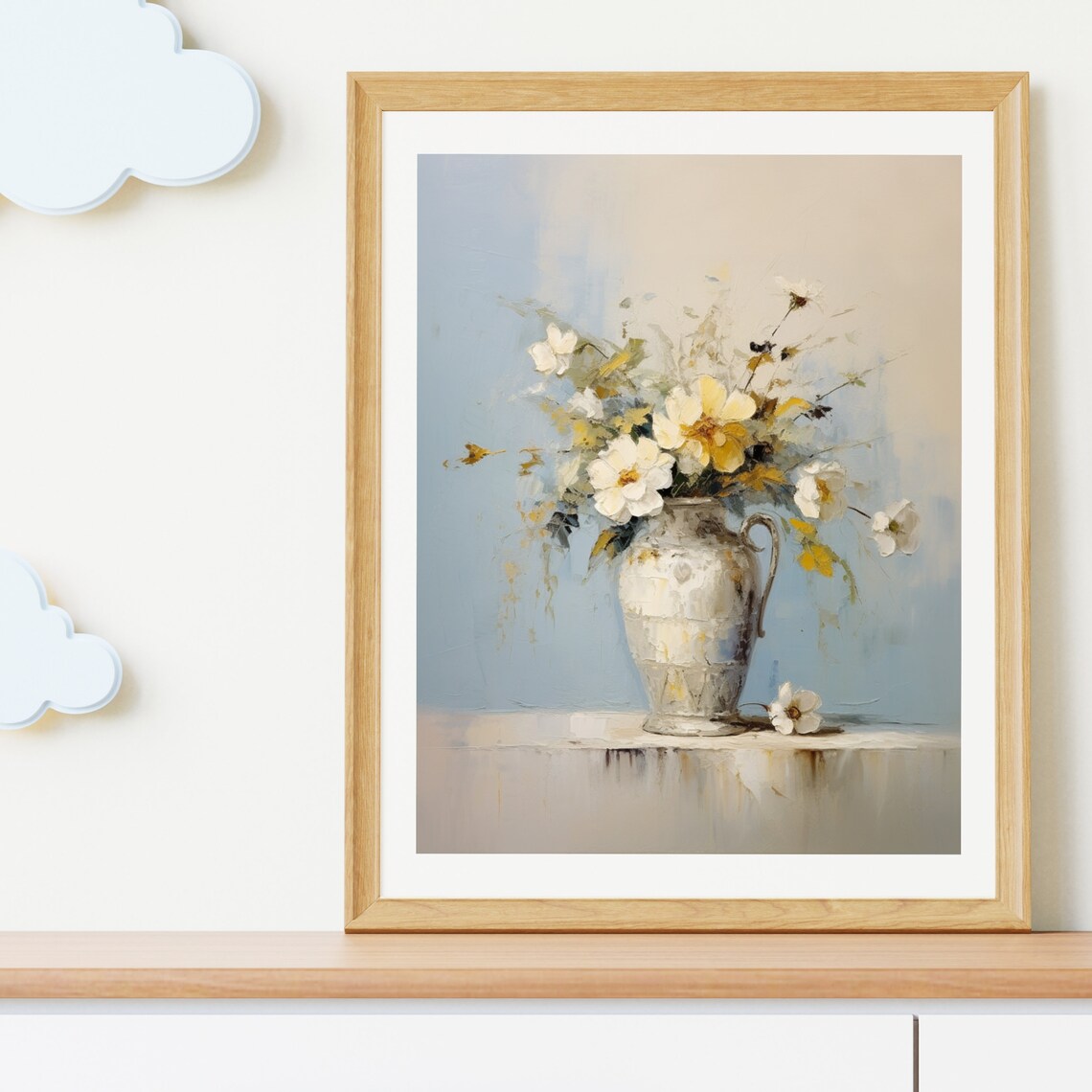 White Flowers In Antique Vase Painting Still Life Art Home Decor Oil Painting Vintage Botanical Art Neutral Minimal Wall Art 500 - Image 3